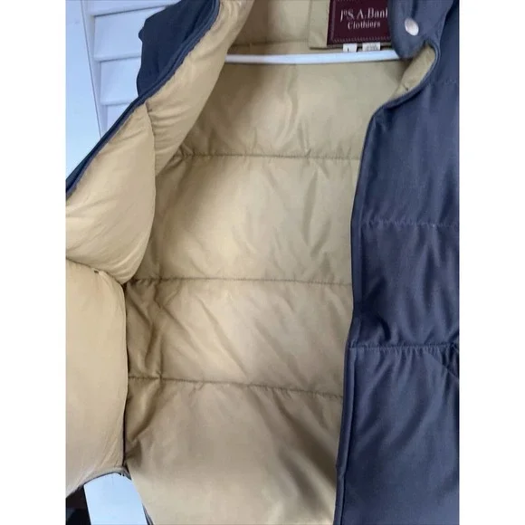 Vintage Jos.A. Bank Clothiers Down Filled Puffer Vest Tan/Navy Made In USA Sz L - Picture 7 of 8